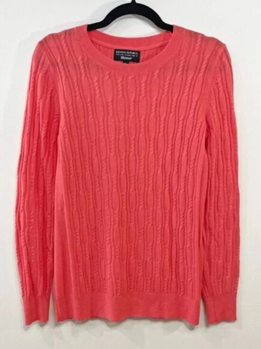 *Banana Republic Merino Cashmere Blend Cable Knit Sweater Coral Pink Medium